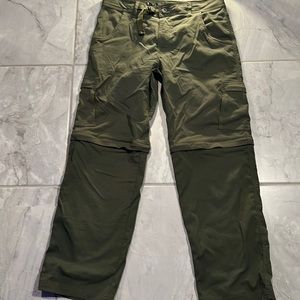 Prana Stretch Zion convertible hiking pants shorts 33 x 30 overdyed green